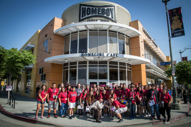 Youth in front of Homeboy Industries